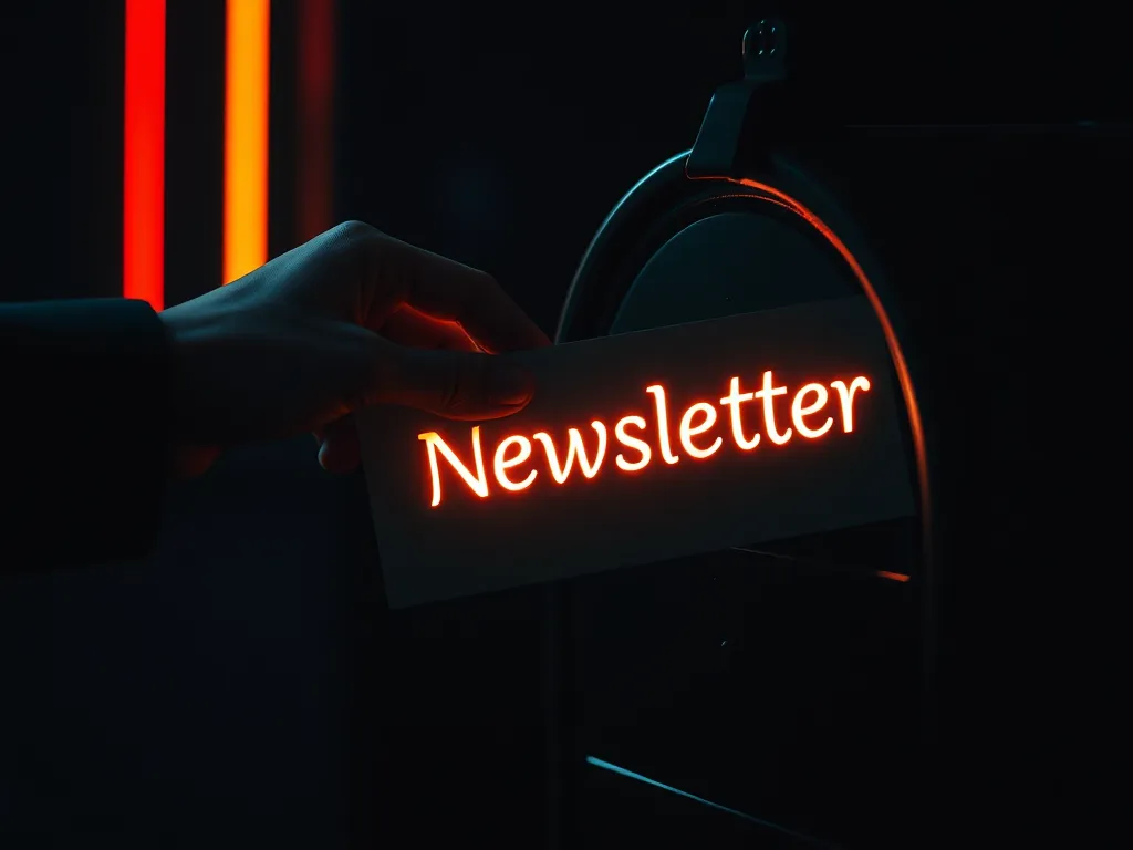 Ciemna grafika z napisem "Newsletter" na tle futurystycznego interfejsu – nowoczesna agencja marketingowa zaprasza do zapisów.